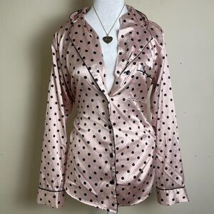 Victoria's Secret Blush Satin Top with Black Dots